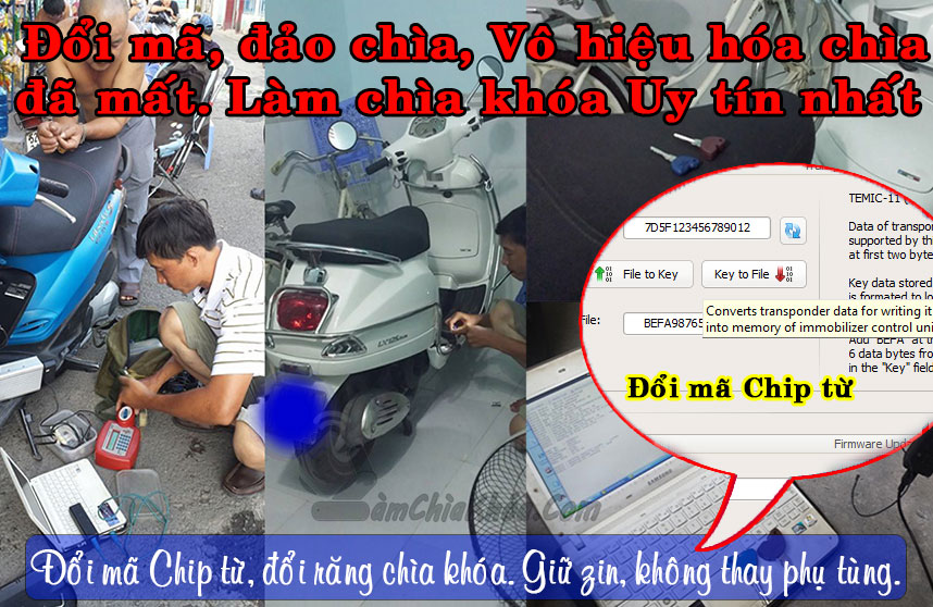 Đổi mã chip từ, đổi răng chìa khóa Vespa